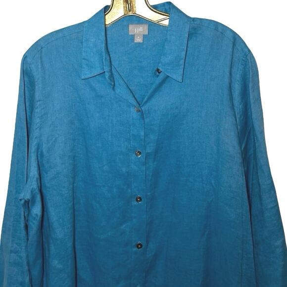 J. Jill Women’s Love Linen Long Sleeve Button Down Shirt Aqua Blue Size Medium - Picture 4 of 10